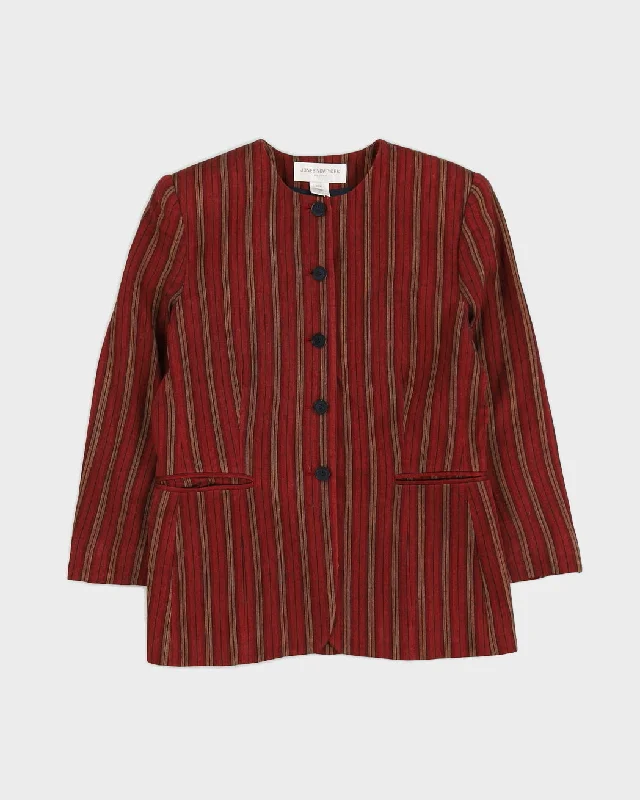 Jones New York Red Striped Jacket - M Denim Fabric Leather Fabric Suede Fabric