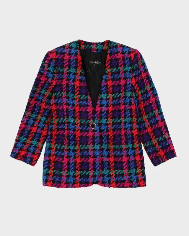 Pink And Purple Patterned Blazer Jacket - S Tailored Jacket Straight Jacket A-Line Jacket