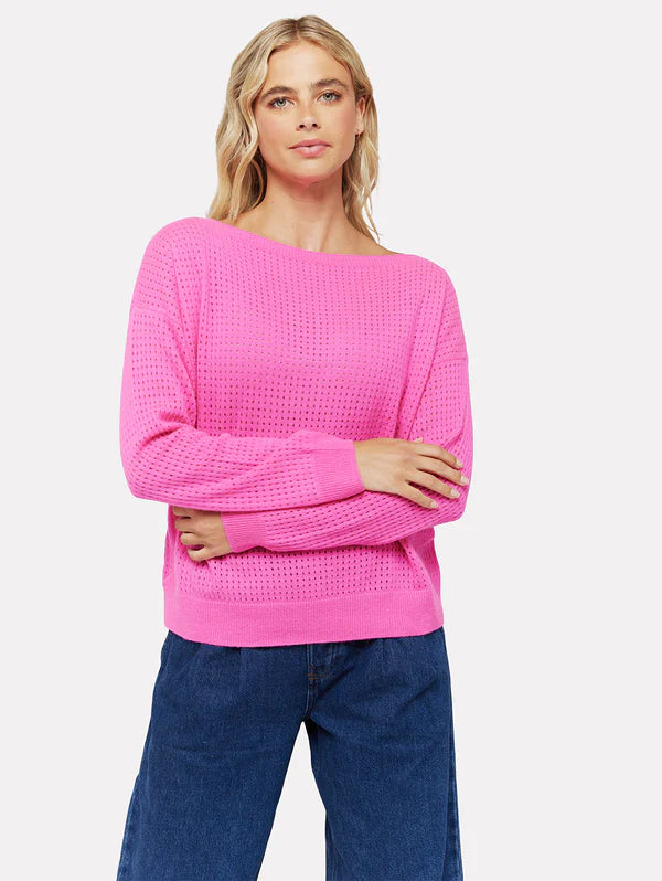 Solana Slash Neck Sweater Barbie Pink - Brodie Cashmere Elegant Classic Vintage