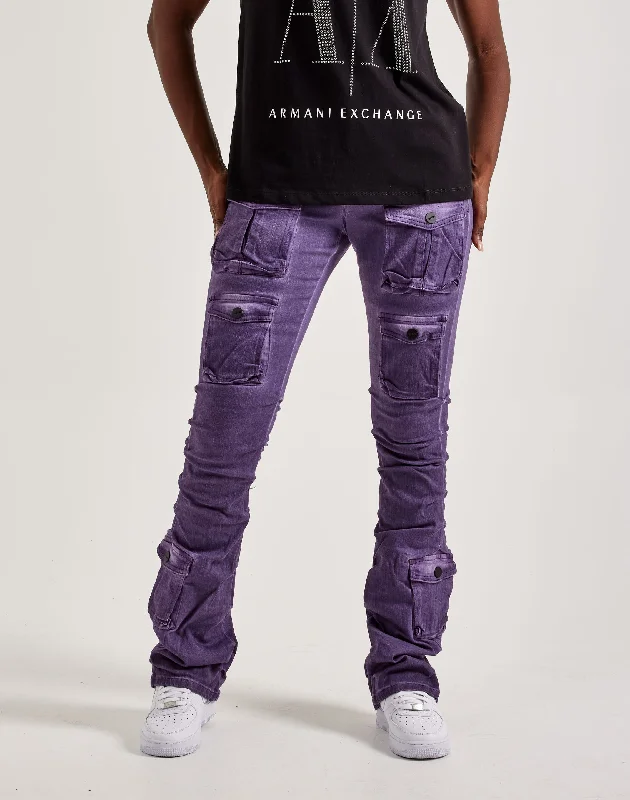 Smoke Rise High-Rise Stacked Cargo Pants Stylish Elastic Waist Pants