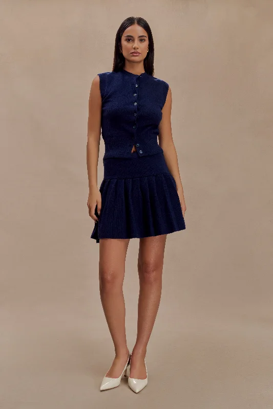 Dionne Pleated Knit Mini Skirt - Dark Navy lace skirt romantic