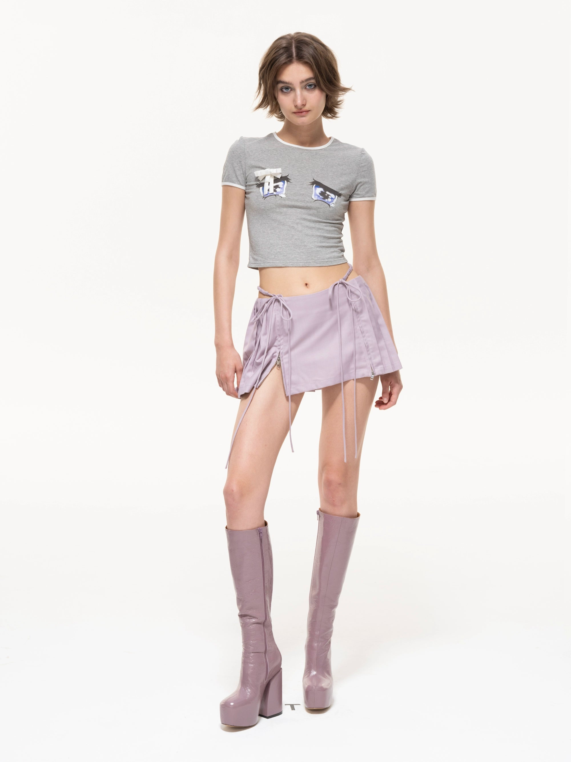 Nodress Purple Low-Waist Pleated Satin Mini-Skirt chiffon skirt lightweight