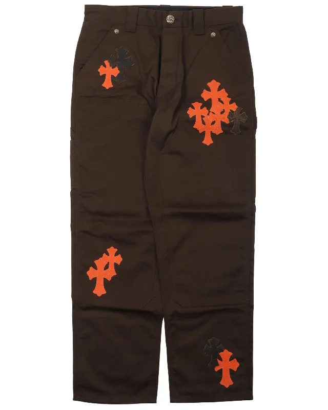 Leather Cross Double Knee Pants Stretch Fit Pants