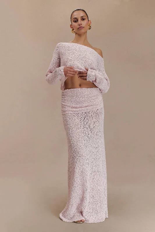 Petra Ruched Knit Maxi Skirt - Misty Rose denim skirt fashionable