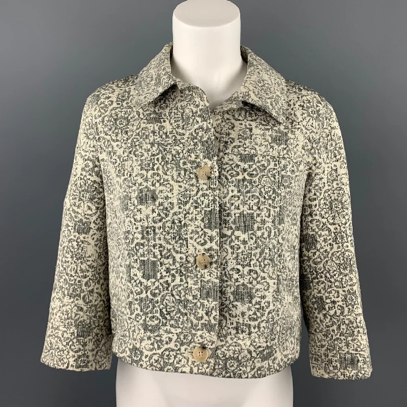 THEORY Size L Grey Tapestry Cotton / Polyester Buttoned Jacket Belted Jacket Elasticated Jacket Padded Jacket