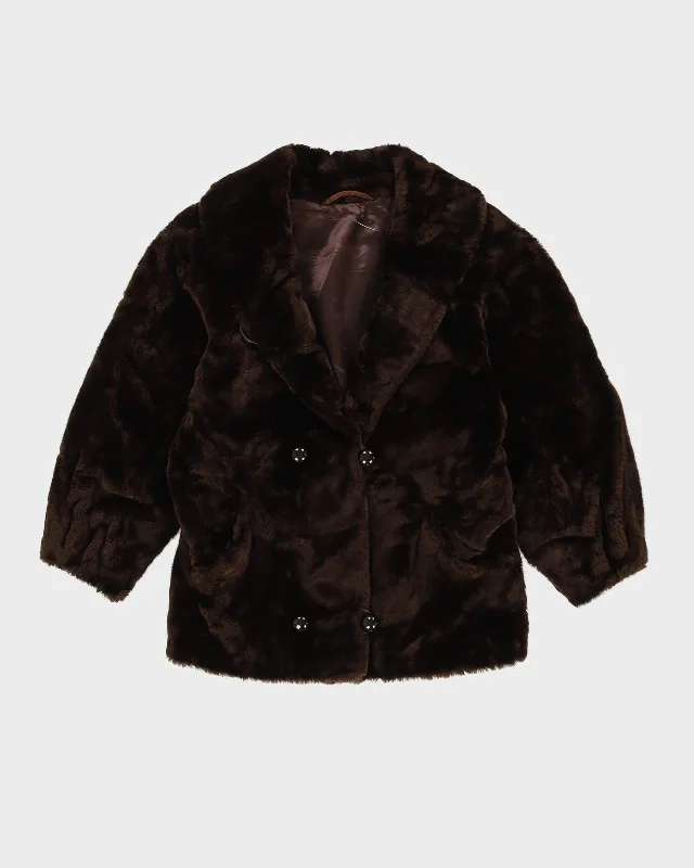 Y2K Brown Faux Fur Jacket - M Insulated Jacket Fitted Jacket Loose Jacket