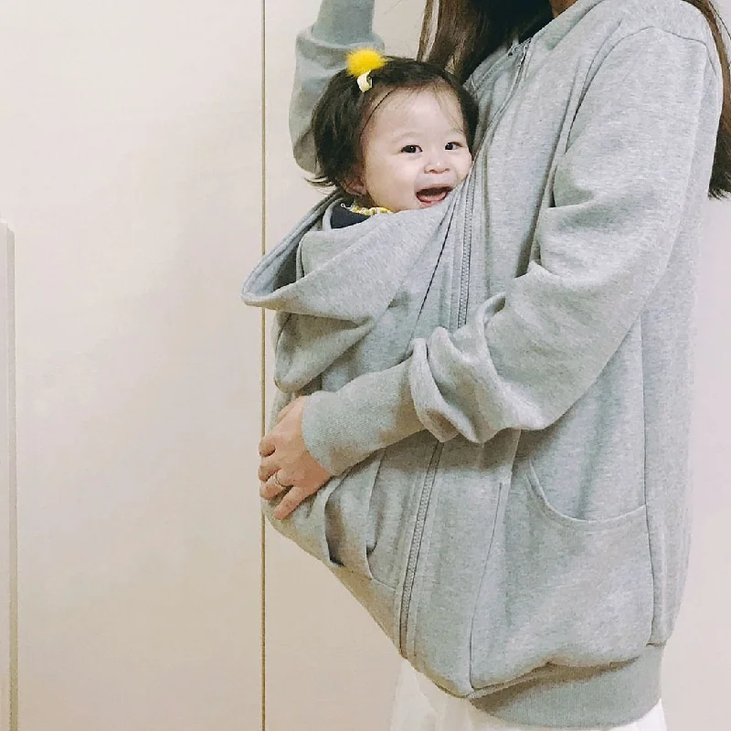 New Mom/ Dad  Kangaroo Warm Hooded Jackets for Spring, Autumn to Winter Front Pockets Side Pockets Patch Pockets
