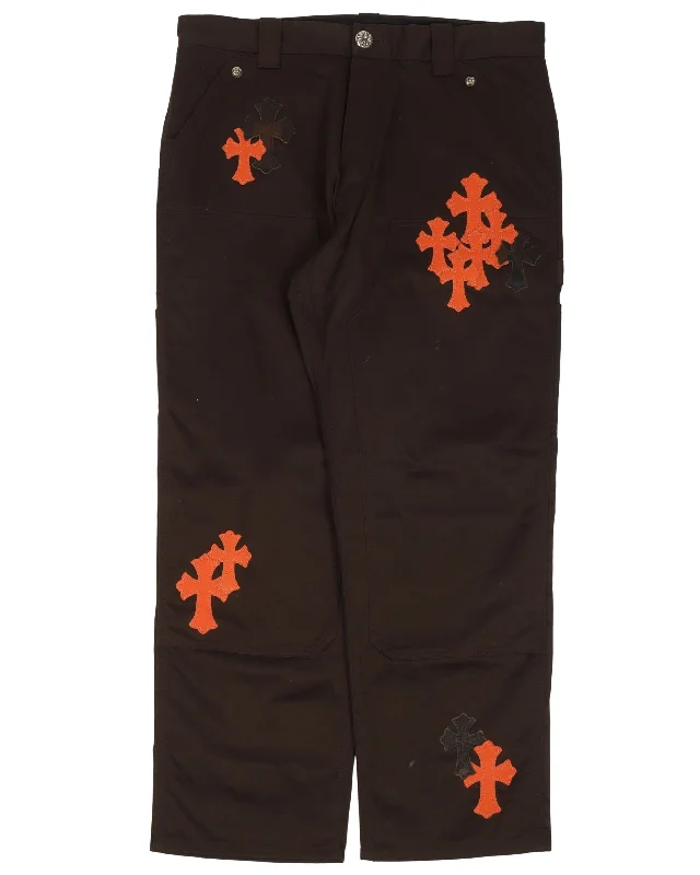 Leather Cross Carpenter Double Knee Pants Casual Wide Pants