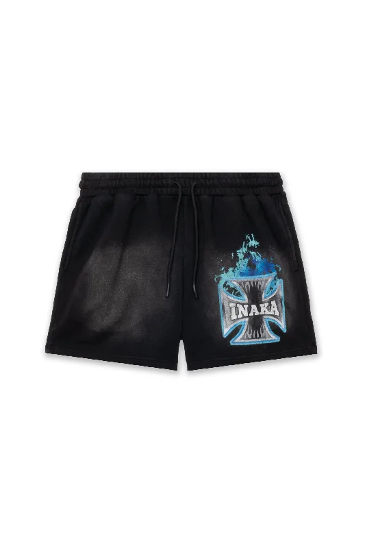 CROSS FLAME FLEECE SHORTS - AZUL