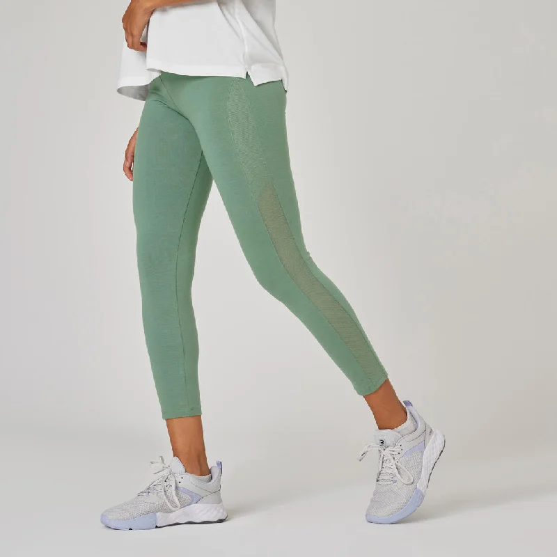 Stretchy Cotton Fitness 7/8 Leggings - Green Print