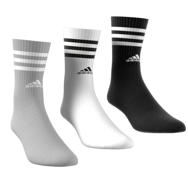 Adidas  3-Stripes Cushioned Crew Socks 3 Pairs  - White/Black/Grey