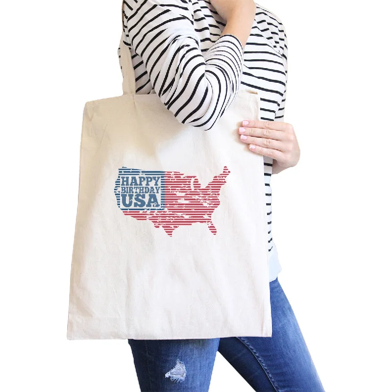 Happy Birthday USA Natural Cotton Canvas Tote For Independence Day