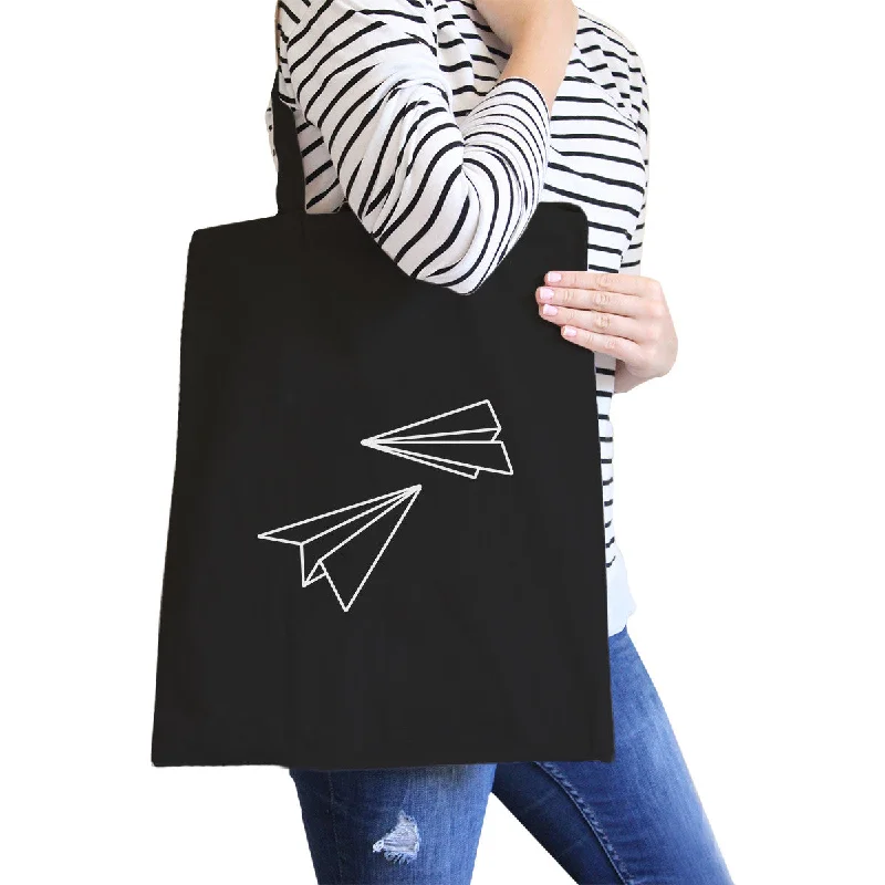 Paper Airplane Black Canvas Bag Gifts Ideas For BFF Tote Bags