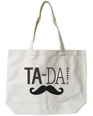 Women's Reusable Bag- Ta-da! Mustache 100% Cotton Natural Canvas Tote Bag