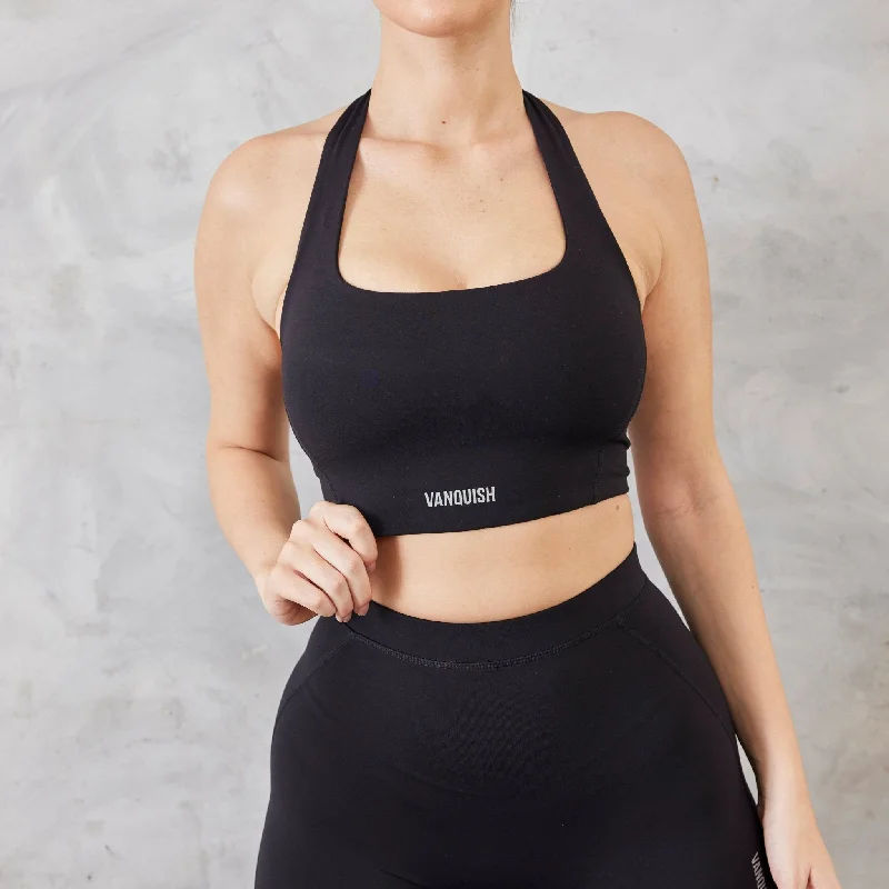 Vanquish Enhance Black Halter Crop Top