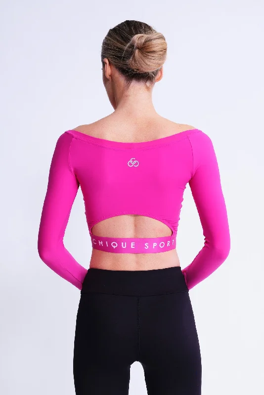 Empower Long-Sleeve Crop in Fuchsia