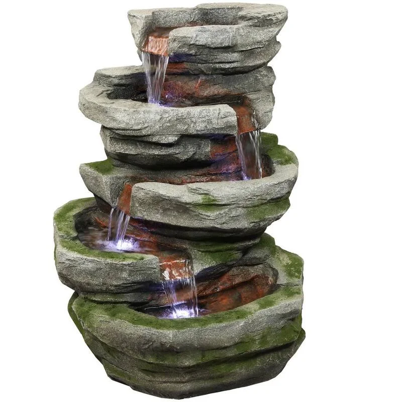 31 in. Lighted Cobblestone Waterfall Fountain with LED Lights