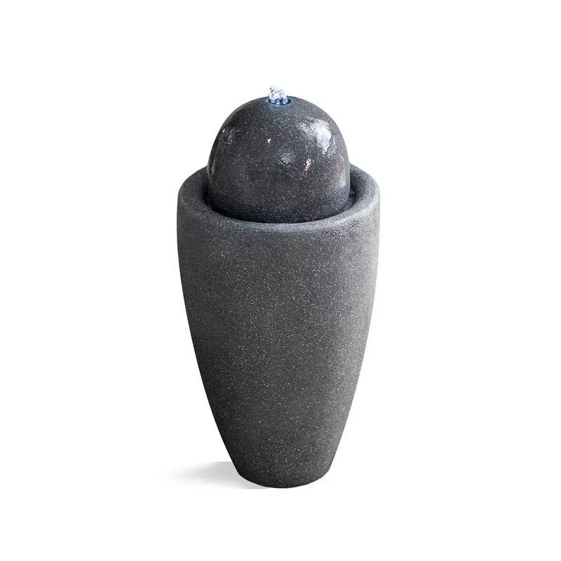 25.98 in. H Round Modern Waterfall Stone Textured Sphere Floor Fountain w/LED Light, Garden Sphere Fountain, Gray